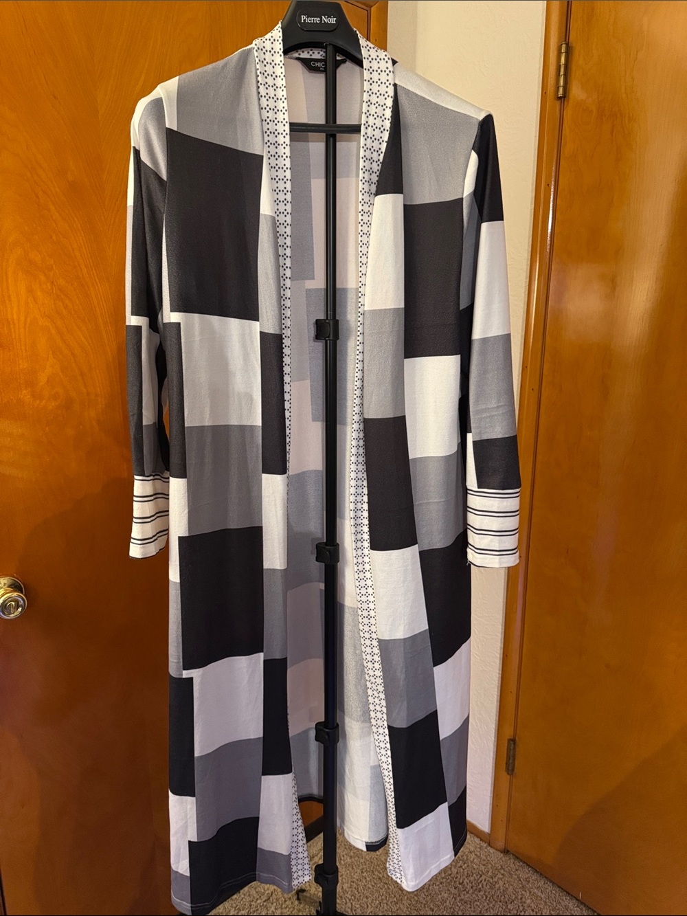 Modern Black & Gray Geometric Long Sleeve Dress